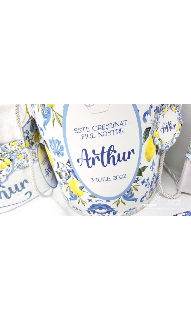 Trusou botez mediteranean inspiratie italia Capri Sorrento cu lamai si faianta alb cu albastru Italian Boy 11